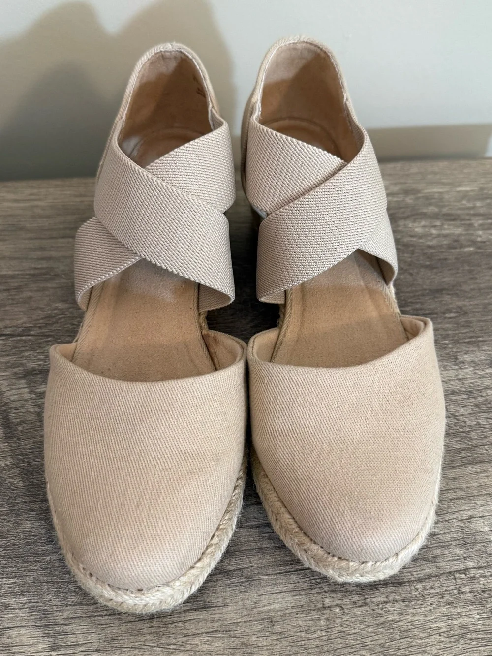 Life Stride Velocity 2.0 Keaton Espadrille Wedges Shoes Beige Canvas Sz 8.5 Boho